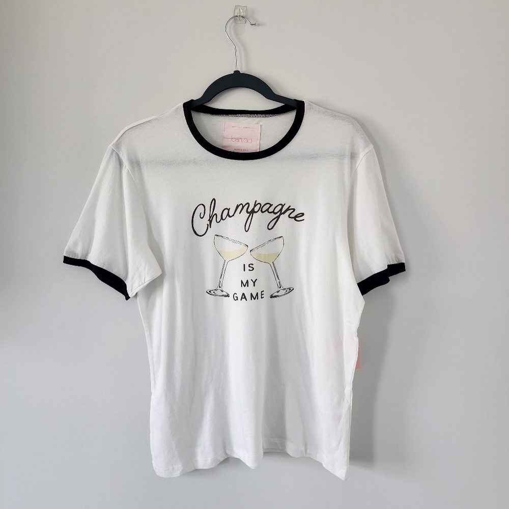 NWT ban.do Top Womens Small White/Black “Champagne Is My Game” Graphic Tee
